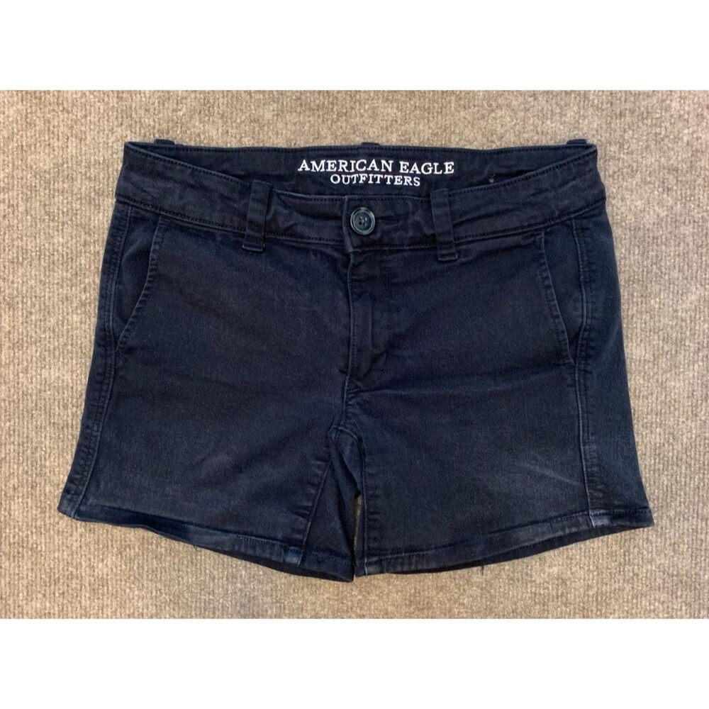 American Eagle Shorts Womens 0 Midi Stretch Flat Front Chino Black Preppy Cotton